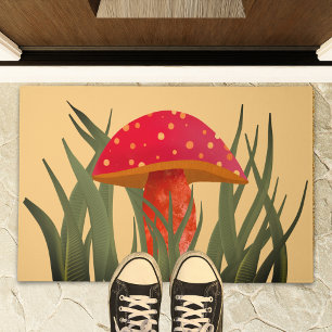 Watercolor Whimsical Red Mushroom  Doormat