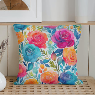 Watercolor Whimsical Roses Throw Pillow