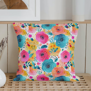 Watercolor Whimsical Roses Throw Pillow
