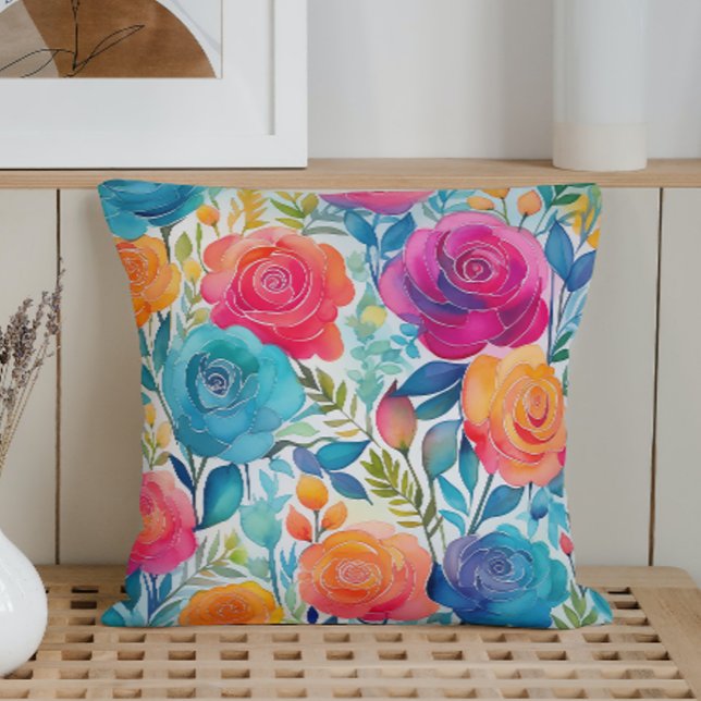 Watercolor Whimsical Roses Throw Pillow (Creator Uploaded)