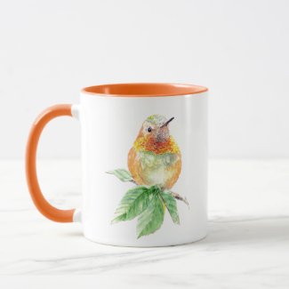 Watercolor Whimsical Rufous Hummingbird attitude Mug