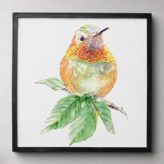 Watercolor Whimsical Rufous Hummingbird attitude
