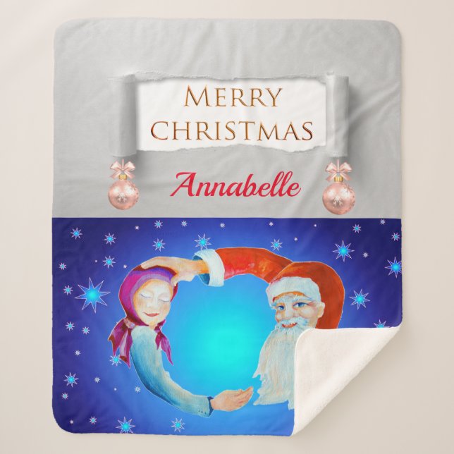 Watercolor Whimsical Santa Claus Merry Christmas Sherpa Blanket (Front)