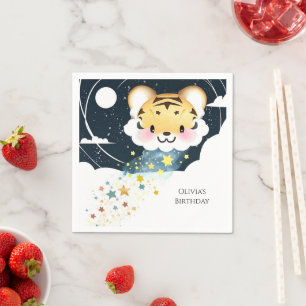 Watercolor Whimsical Tiger Birthday Napkins