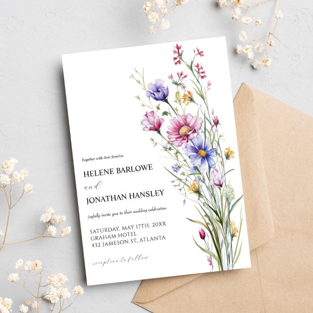 Watercolor Whimsical Wildflower Elegant Wedding Invitation (Watercolor Whimsical Wildflower Elegant Wedding Invitation)