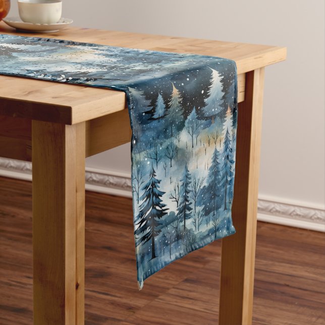 Watercolor Whimsical Winter Wonderland Christmas Long Table Runner (In Situ)