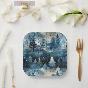 Watercolor Whimsical Winter Wonderland Christmas Paper Plates