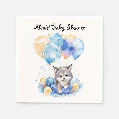 Watercolor Whimsical Wolf Cub Baby Shower Napkins