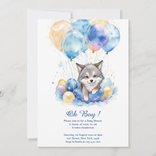 Watercolor Whimsical Wolf Cubs Baby Shower Invitation