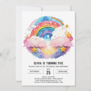 Watercolor Whimsy Clouds Birthday Invitation