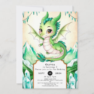 Watercolor Whimsy Dragon Birthday Invitation