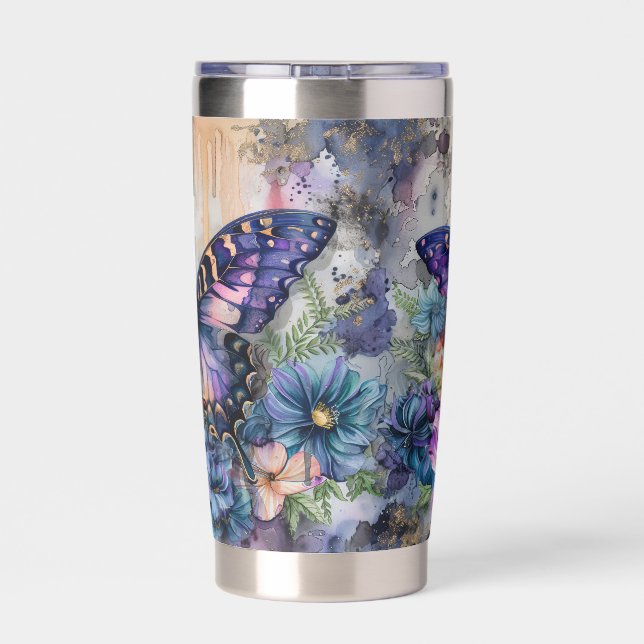 Watercolor Whimsy Swallowtail Butterfly and Floral Insulated Tumbler (Back)