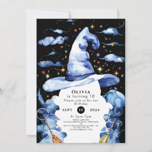 Watercolor Whimsy Wand Wizard Birthday Invitation