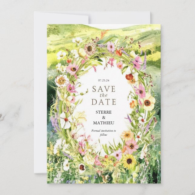 Watercolor Whimsy Wildflower Wedding Save The Date (Front)
