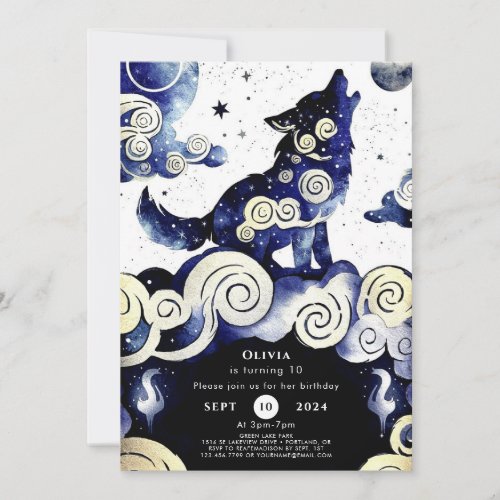 Watercolor Whimsy Wolf Birthday Invitation