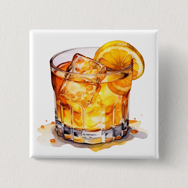Watercolor Whiskey Drink Button (Front)