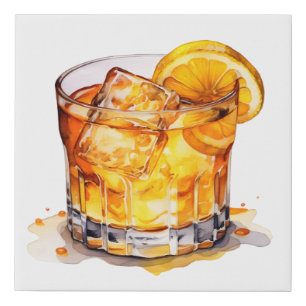 Watercolor Whiskey Drink Faux Canvas Print