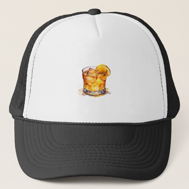 Watercolor Whiskey Drink Trucker Hat (Front)