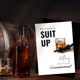 Watercolor Whiskey Tuxedo Suit Up Groomsman Invitation