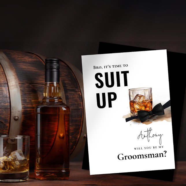 Watercolor Whiskey Tuxedo Suit Up Groomsman Invitation (Watercolor Whiskey Tuxedo Suit Up Groomsman Invitation)