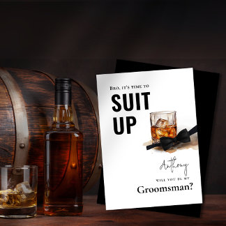 Watercolor Whiskey Tuxedo Suit Up Groomsman Invitation