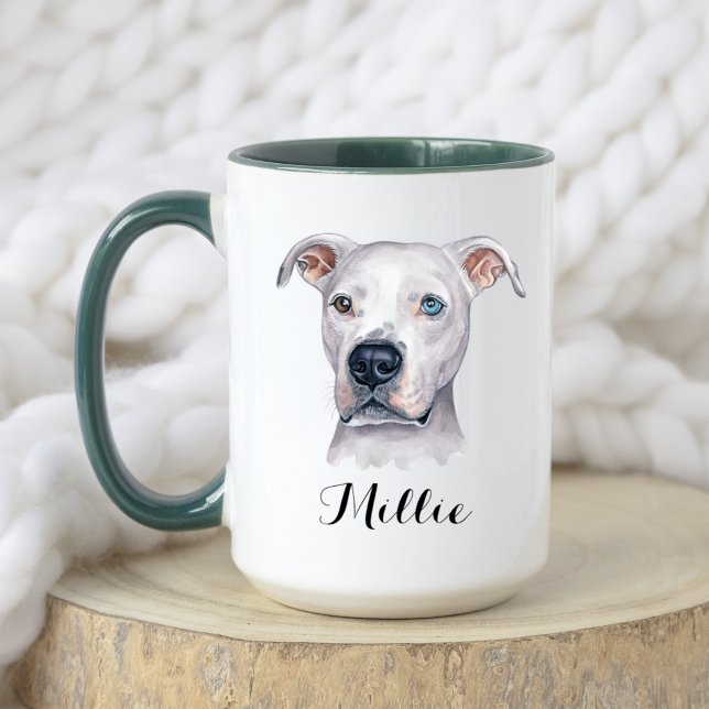 Watercolor White American Pitbull Pittie Fun Facts Mug (Creator Uploaded)