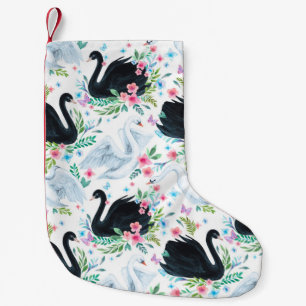 Watercolor white and black swan lake seamless patt small christmas stocking