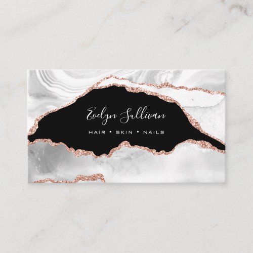 watercolor white and rose gold agate  business card