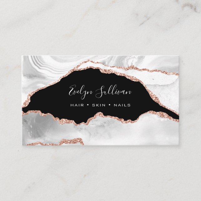 watercolor white and rose gold agate  business card (Front)