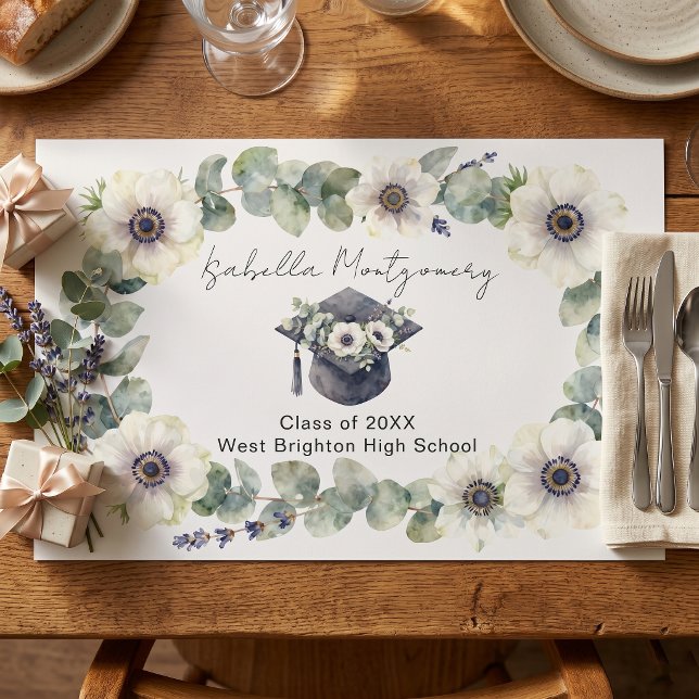 Watercolor White Anemone Graduation Paper Placemat (Creator Uploaded)