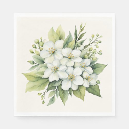 Watercolor White Apple Blossom Bouquet Napkins