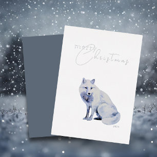 Watercolor White Arctic Fox Christmas  Foil Holiday Card