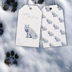 Watercolor White Arctic Fox Christmas Gift Tags