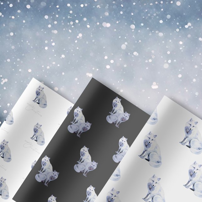 Watercolor White Arctic Fox Christmas Wrapping Paper Sheets (Creator Uploaded)