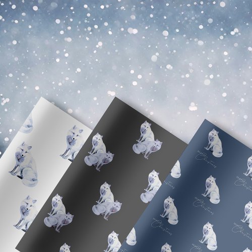 Watercolor White Arctic Fox Christmas Wrapping Paper Sheets