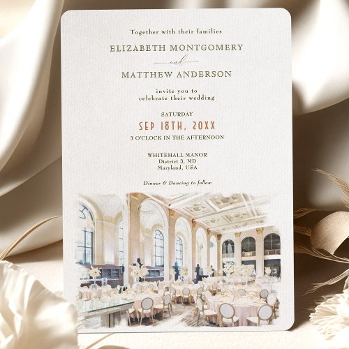 Watercolor White Ballroom Wedding Invitation