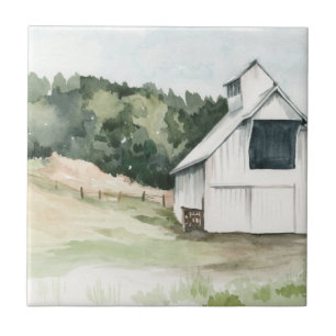 Watercolor White Barn Ceramic Tile