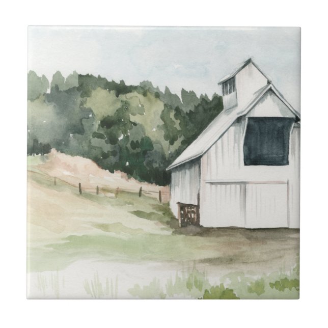Watercolor White Barn Ceramic Tile (Front)