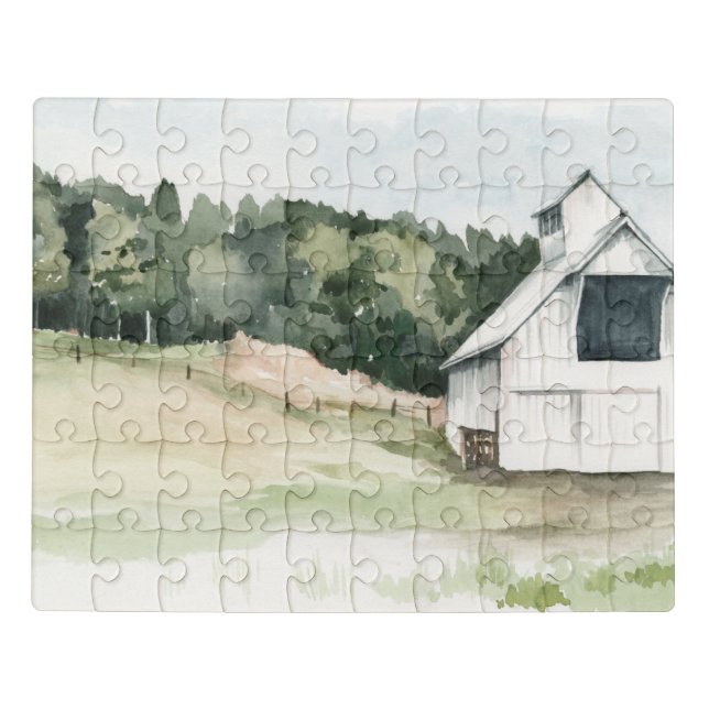 Watercolor White Barn Jigsaw Puzzle (Puzzle Horizontal)