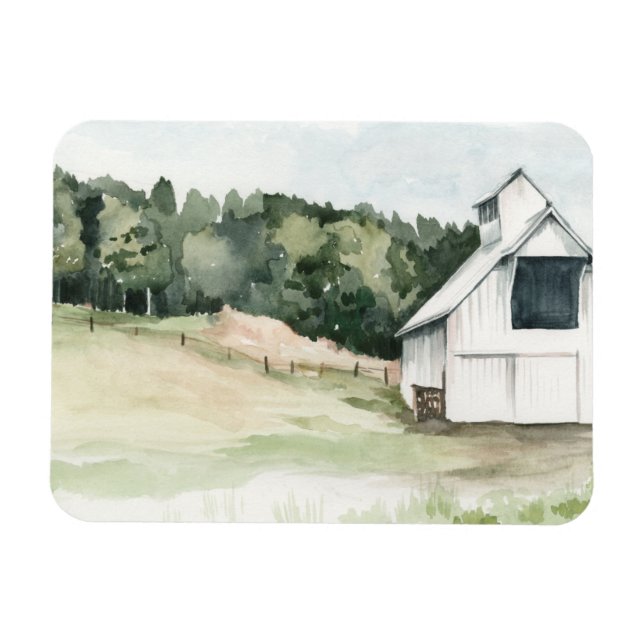 Watercolor White Barn Magnet (Horizontal)
