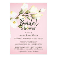*~* Watercolor White Beach Rose Buds Bridal Shower Invitation