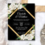 Watercolor White Black Gold Floral Wedding Invitation