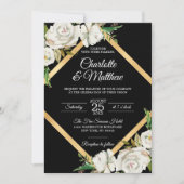 Watercolor White Black Gold Floral Wedding Invitation (Front)