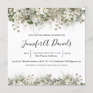 Watercolor White Bloom Bridal Shower Invitation