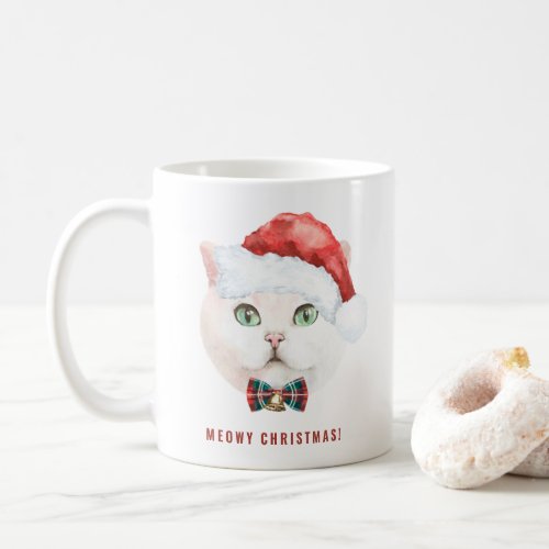 Watercolor White British Shorthair Cat Holiday Coffee Mug