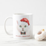Watercolor White British Shorthair Cat Holiday Coffee Mug<br><div class="desc">Merry and bright! Celebrate the holidays with this cute cat theme mug. It features watercolor illustrations of a white British shorthair cat wearing a Santa hat and Christmas bow tie. Personalize by adding names,  dates or messages. This holiday white British shorthair cat mug will be perfect as a gift.</div>