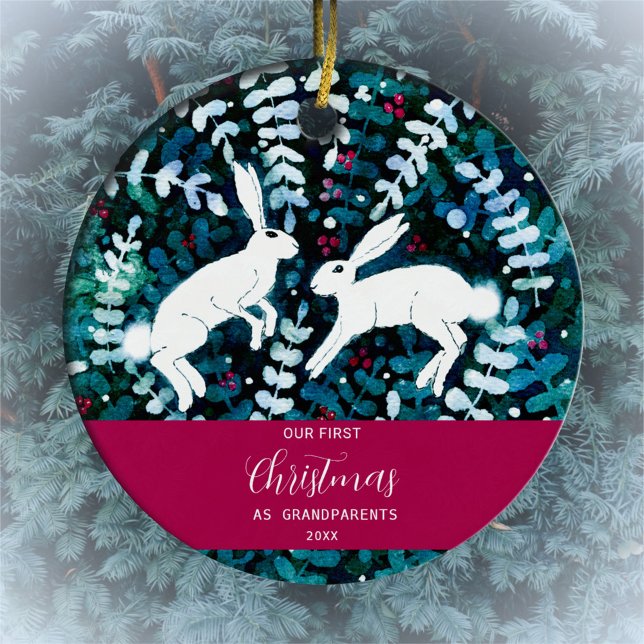 Watercolor White Bunnies Christmas Ornament (Creator Uploaded)
