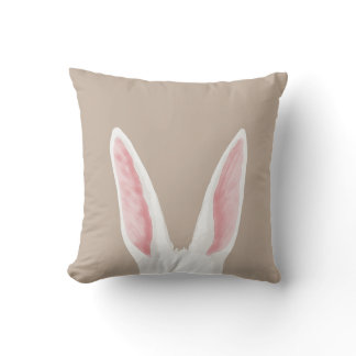Watercolor White Bunny Ears On Beige Easter Throw Pillow