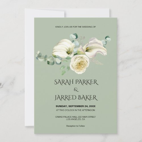 Watercolor White Calla Lilies Bouquet Wedding Invitation