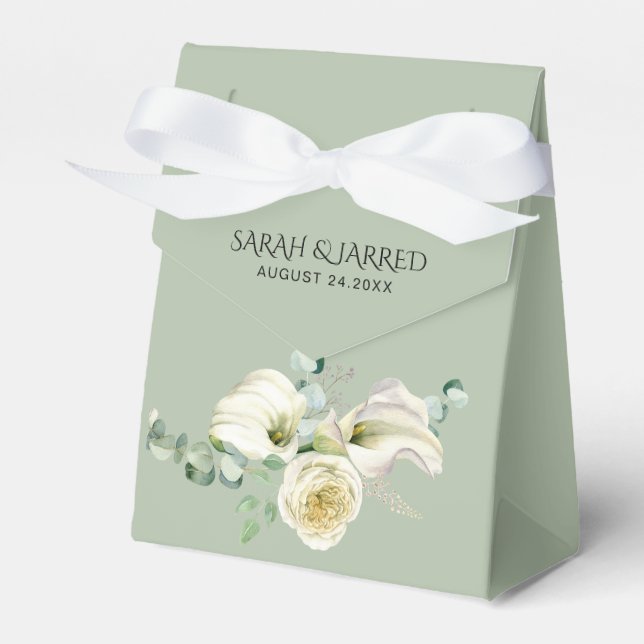 Watercolor White Calla Lilies Favor Boxes (Front Side)